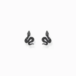 Women THOMAS SABO Ear Studs|925 Silver-Silver blackened snake small ear studs with black zirconia