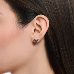 Women THOMAS SABO Ear Studs|925 Silver-Silver blackened snake small ear studs with black zirconia