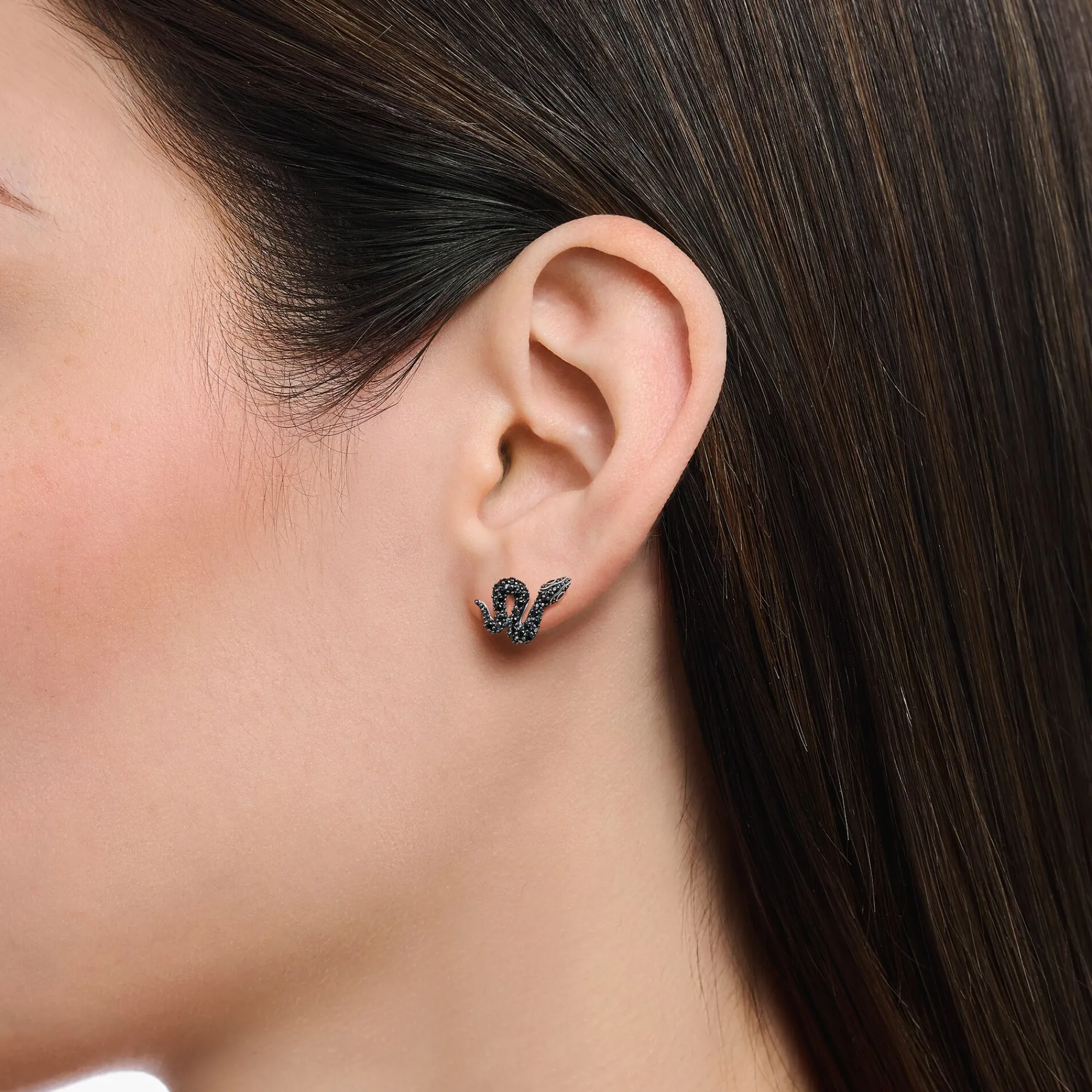 Women THOMAS SABO Ear Studs|925 Silver-Silver blackened snake small ear studs with black zirconia