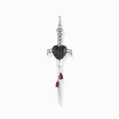 Women THOMAS SABO Pendants|925 Silver-Silver blackened sword pendant with black and red stones
