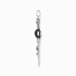 Women THOMAS SABO Pendants|925 Silver-Silver blackened sword pendant with black and red stones