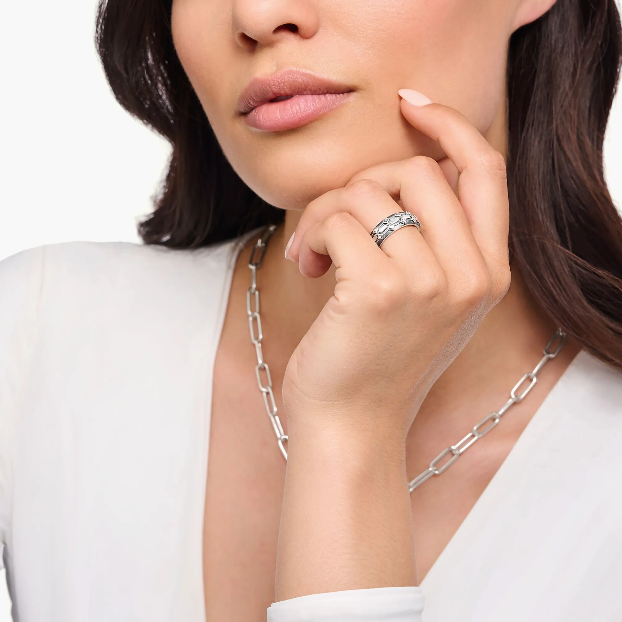 Women THOMAS SABO Rings|Rings-Silver blackenend wide band ring with crocodile detailing