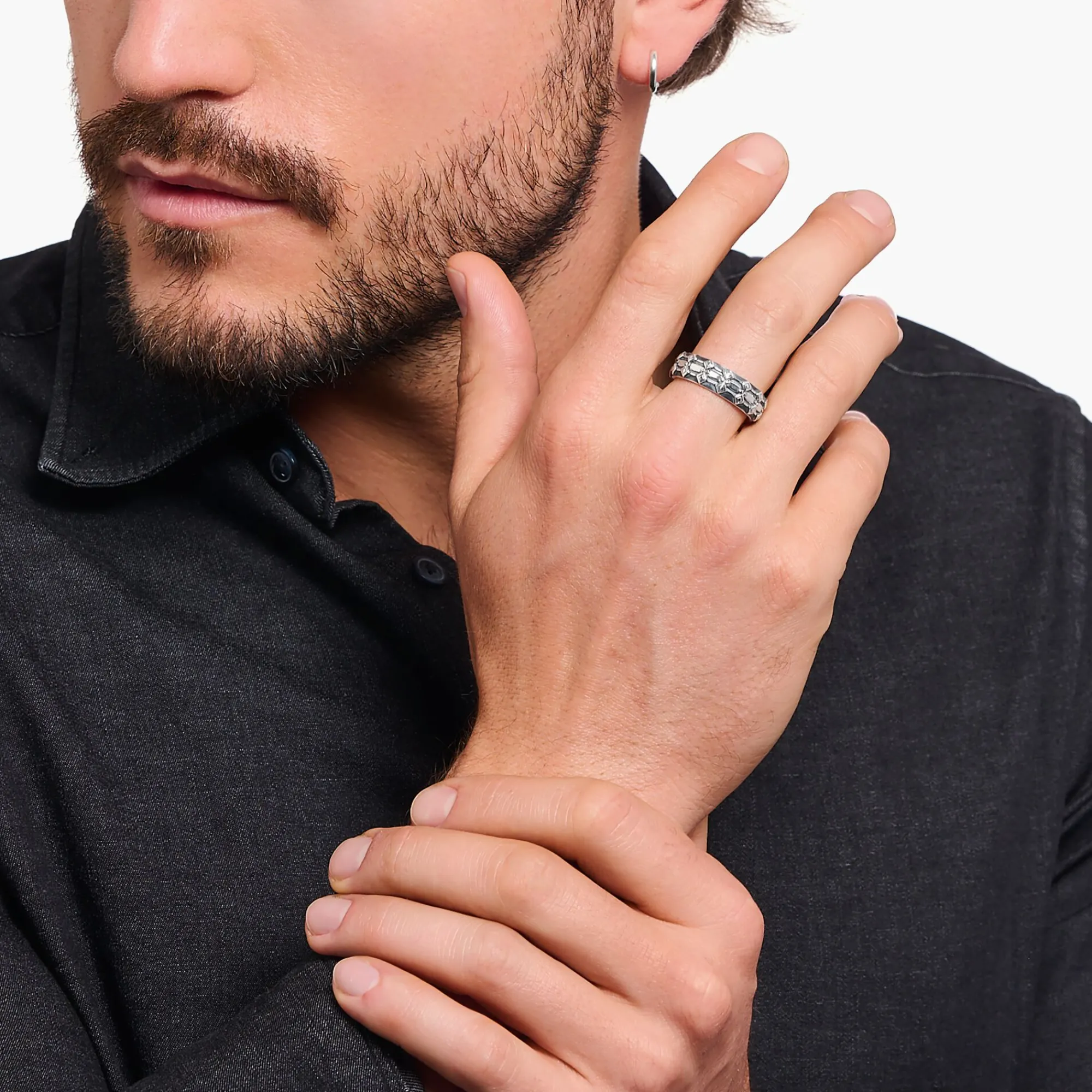 Women THOMAS SABO Rings|Rings-Silver blackenend wide band ring with crocodile detailing
