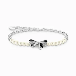 Women THOMAS SABO Bracelets|925 Silver-Silver bow bracelet with freshwater pearls Lovely Romance