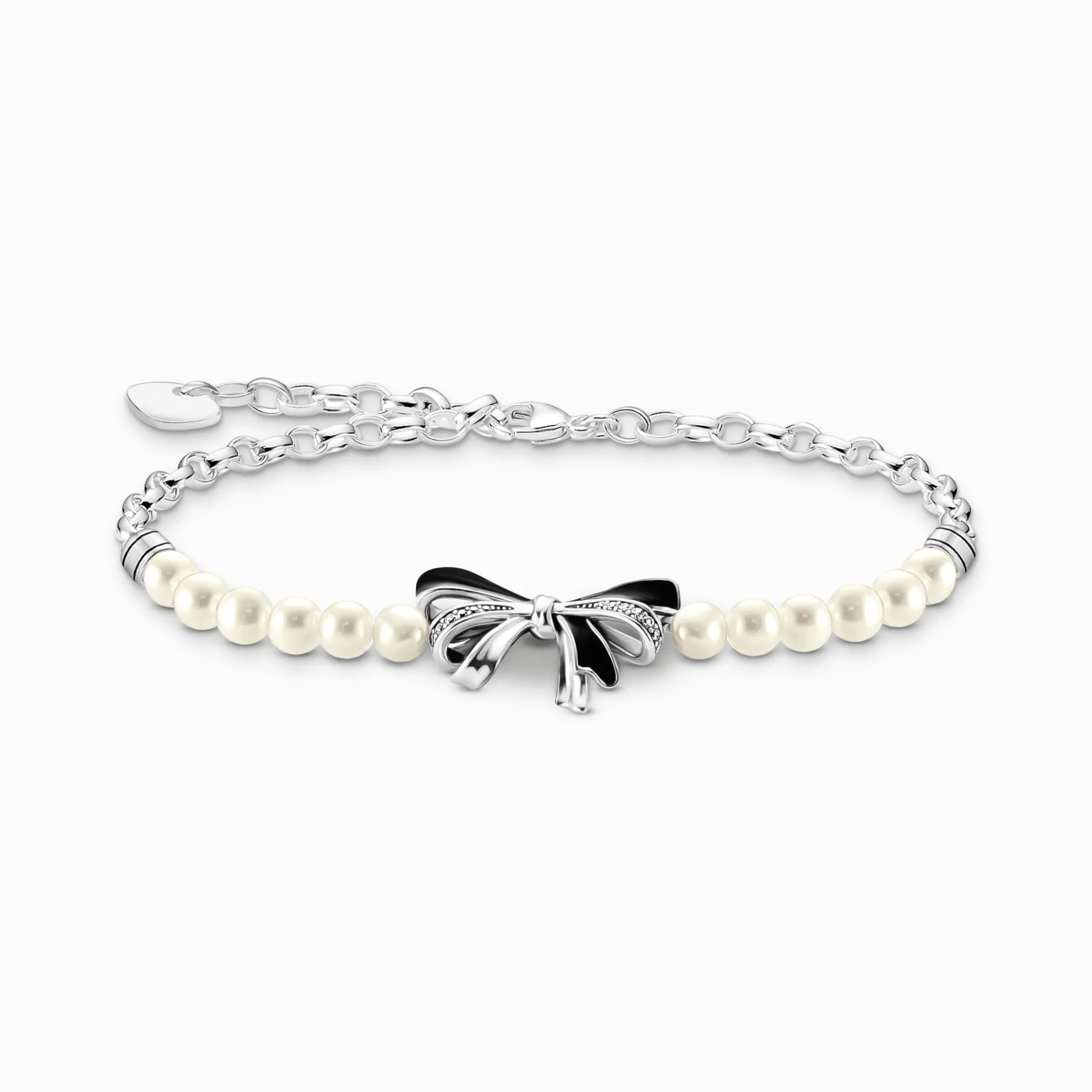 Women THOMAS SABO Bracelets|925 Silver-Silver bow bracelet with freshwater pearls Lovely Romance
