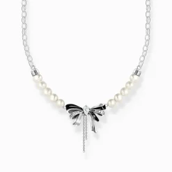 Women THOMAS SABO Necklaces|925 Silver-Silver bow necklace with freshwater pearls Lovely Romance