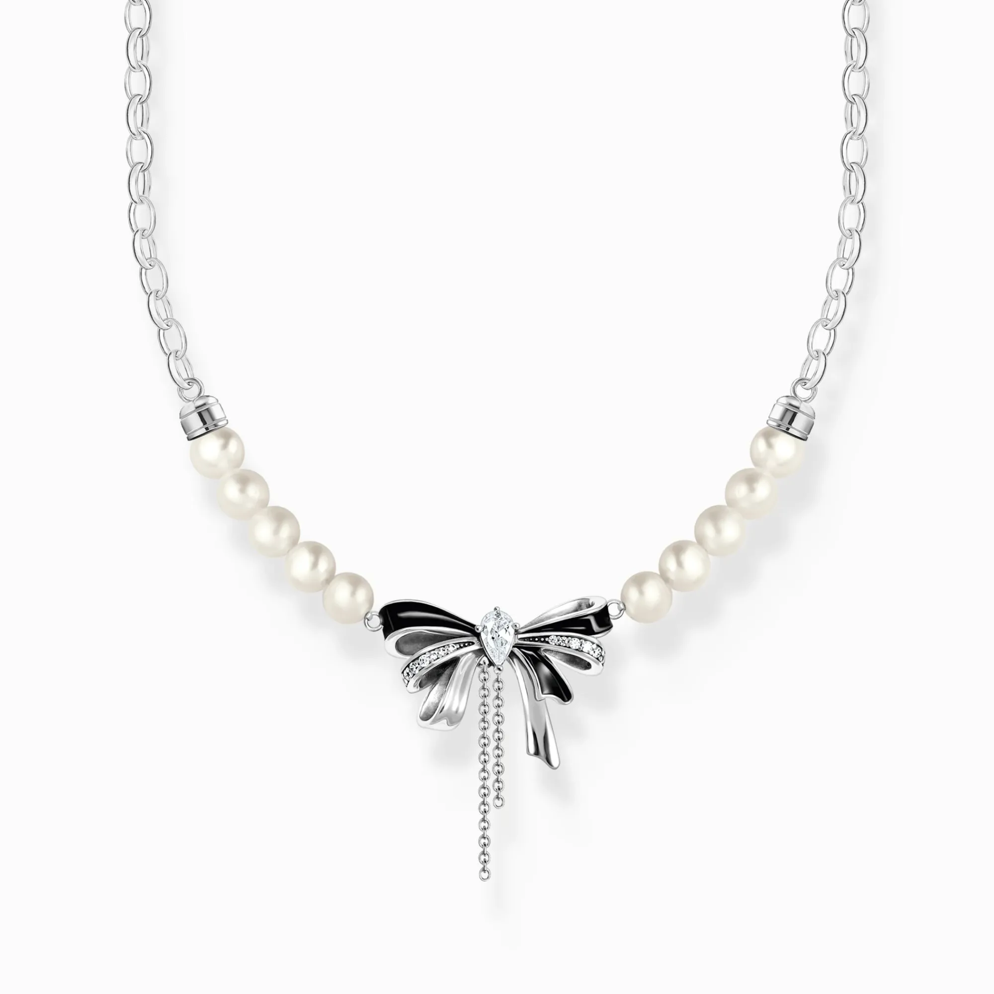 Women THOMAS SABO Necklaces|925 Silver-Silver bow necklace with freshwater pearls Lovely Romance