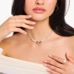 Women THOMAS SABO Necklaces|925 Silver-Silver bow necklace with freshwater pearls Lovely Romance