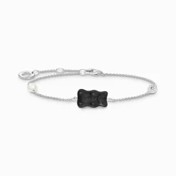 Women THOMAS SABO Bracelets|Black-Silver bracelet with black Goldbears, freshwater pearl & zirconia