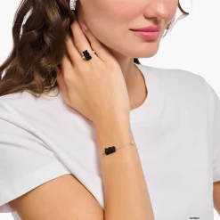 Women THOMAS SABO Bracelets|Black-Silver bracelet with black Goldbears, freshwater pearl & zirconia