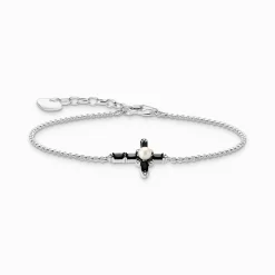 Women THOMAS SABO Bracelets|925 Silver-Silver bracelet with black zirconia and cross Cross Romance