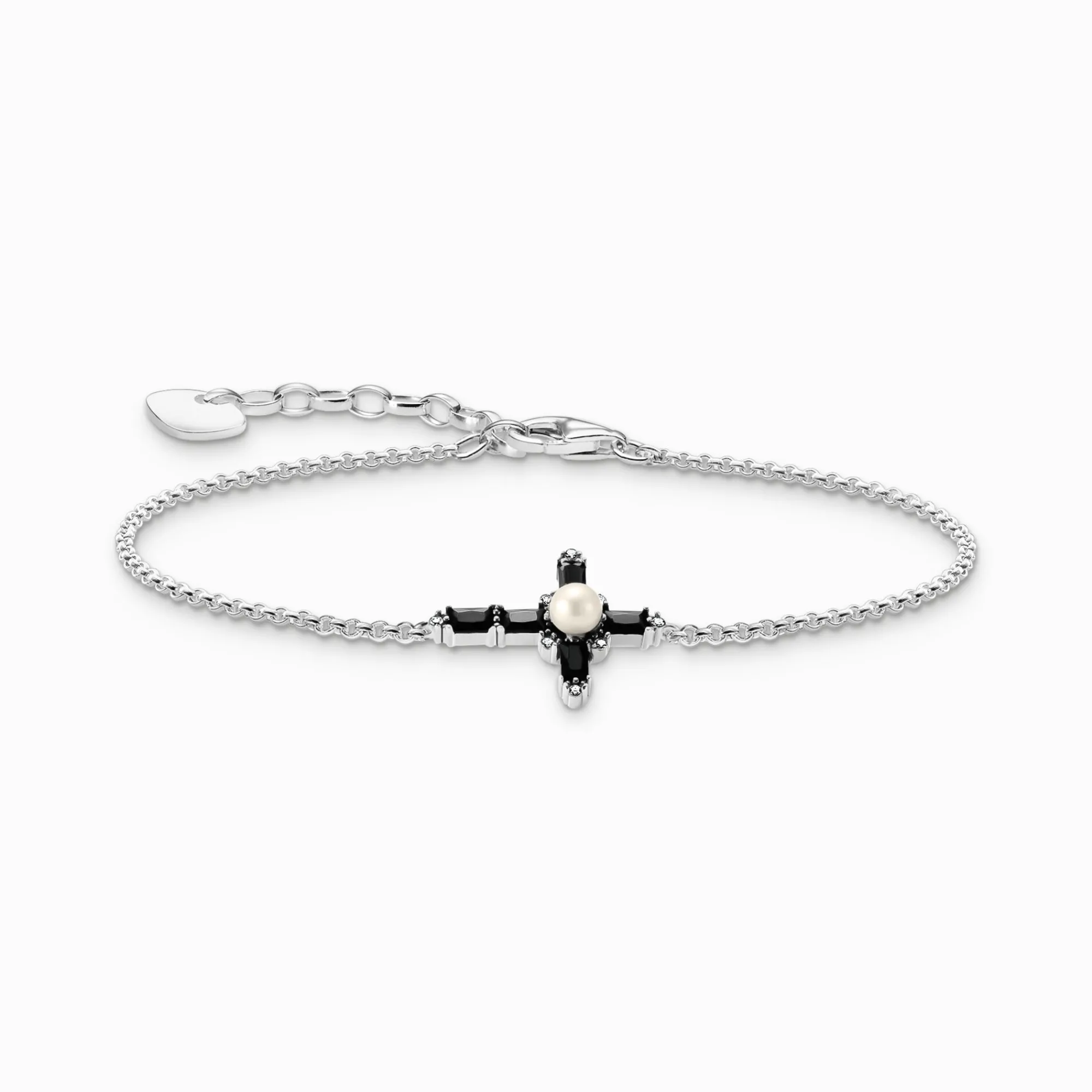 Women THOMAS SABO Bracelets|925 Silver-Silver bracelet with black zirconia and cross Cross Romance