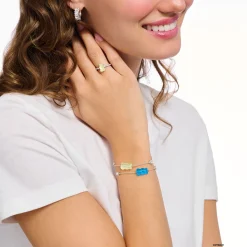 Women THOMAS SABO Bracelets|925 Silver-Silver bracelet with blue goldbears, freshwater pearl & zirconia