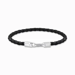 Women THOMAS SABO Bracelets|Bracelets-Silver bracelet with braided, black leather