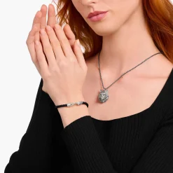Women THOMAS SABO Bracelets|Bracelets-Silver bracelet with braided, black leather