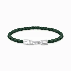 Women THOMAS SABO Bracelets|Bracelets-Silver bracelet with braided, green leather