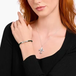Women THOMAS SABO Bracelets|Bracelets-Silver bracelet with braided, green leather