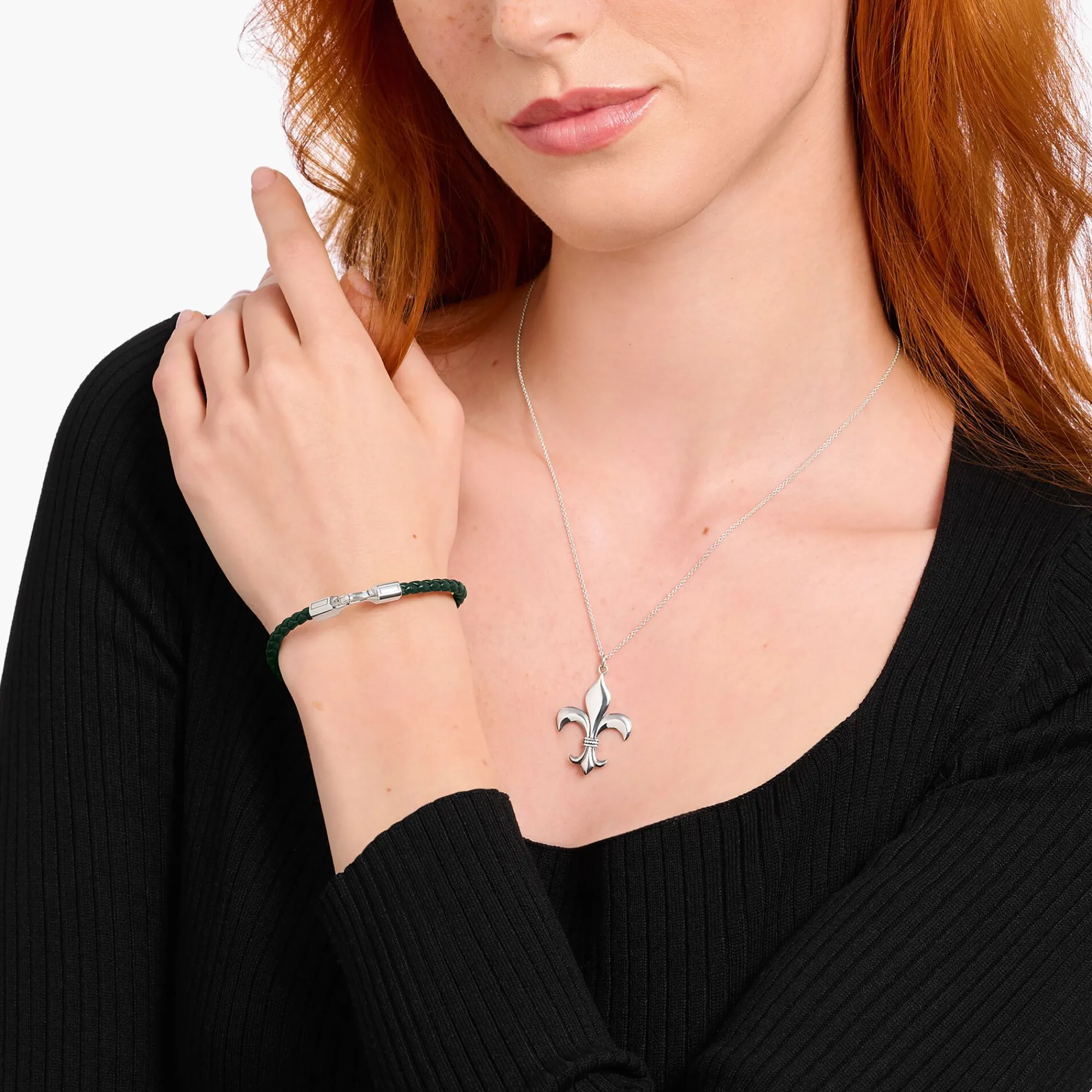 Women THOMAS SABO Bracelets|Bracelets-Silver bracelet with braided, green leather