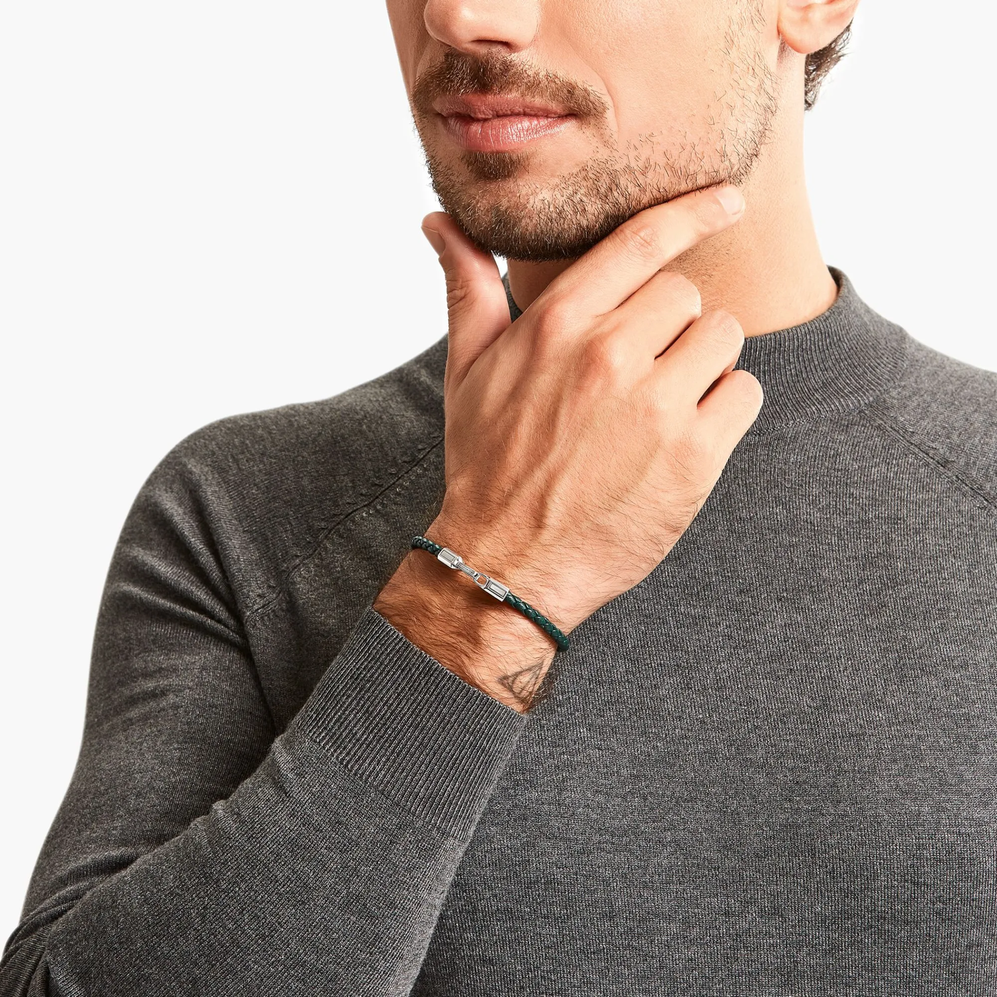 Women THOMAS SABO Bracelets|Bracelets-Silver bracelet with braided, green leather