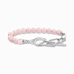 Women THOMAS SABO Bracelets|925 Silver-Silver bracelet with link chain elements and rose quartz beads