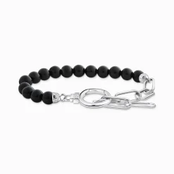 Women THOMAS SABO Bracelets|925 Silver-Silver bracelet with onyx beads and white zirconia