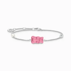 Women THOMAS SABO Bracelets|925 Silver-Silver bracelet with pink goldbears, freshwater pearl & zirconia