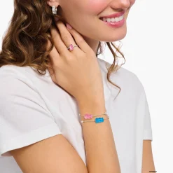 Women THOMAS SABO Bracelets|925 Silver-Silver bracelet with pink goldbears, freshwater pearl & zirconia