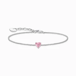 Women THOMAS SABO Bracelets|925 Silver-Silver bracelet with pink heart-shaped pendant