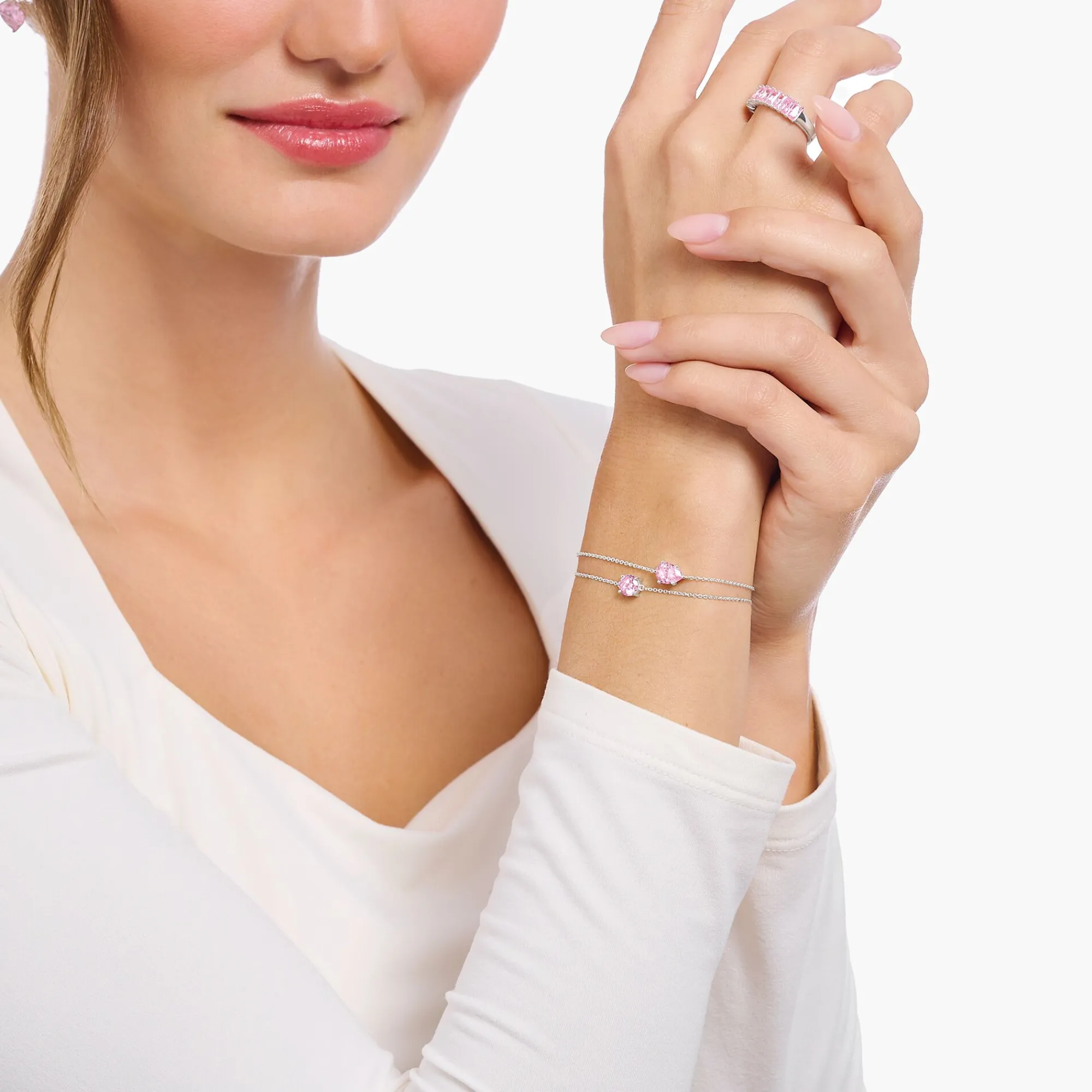 Women THOMAS SABO Bracelets|925 Silver-Silver bracelet with pink drop-shaped pendant