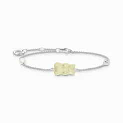 Women THOMAS SABO Bracelets|925 Silver-Silver bracelet with white goldbears, freshwater pearl & zirconia