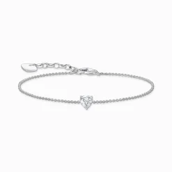 Women THOMAS SABO Bracelets-Silver bracelet with white heart-shaped pendant