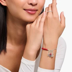 Women THOMAS SABO Charm Bracelets|Charm Bracelets-Silver charm bracelet with red beads