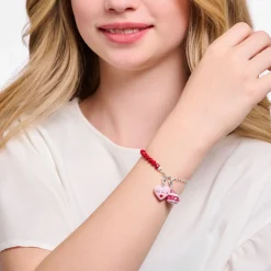 Women THOMAS SABO Charm Bracelets|Charm Bracelets-Silver charm bracelet with red beads