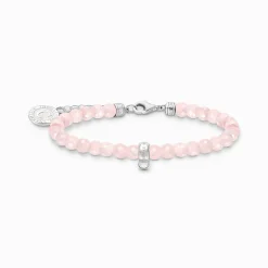 Women THOMAS SABO Charm Bracelets|Charm Bracelets-Silver charm bracelet with rose beads
