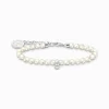 Women THOMAS SABO Charm Bracelets|Charm Bracelets-Silver charm bracelet with white freshwater pearls