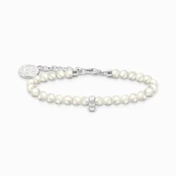 Women THOMAS SABO Charm Bracelets|Charm Bracelets-Silver charm bracelet with white freshwater pearls