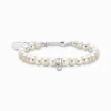 Women THOMAS SABO Charm Bracelets|Charm Bracelets-Silver charm bracelet with white oval-shaped pearls