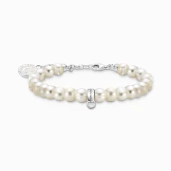 Women THOMAS SABO Charm Bracelets|Charm Bracelets-Silver charm bracelet with white oval-shaped pearls
