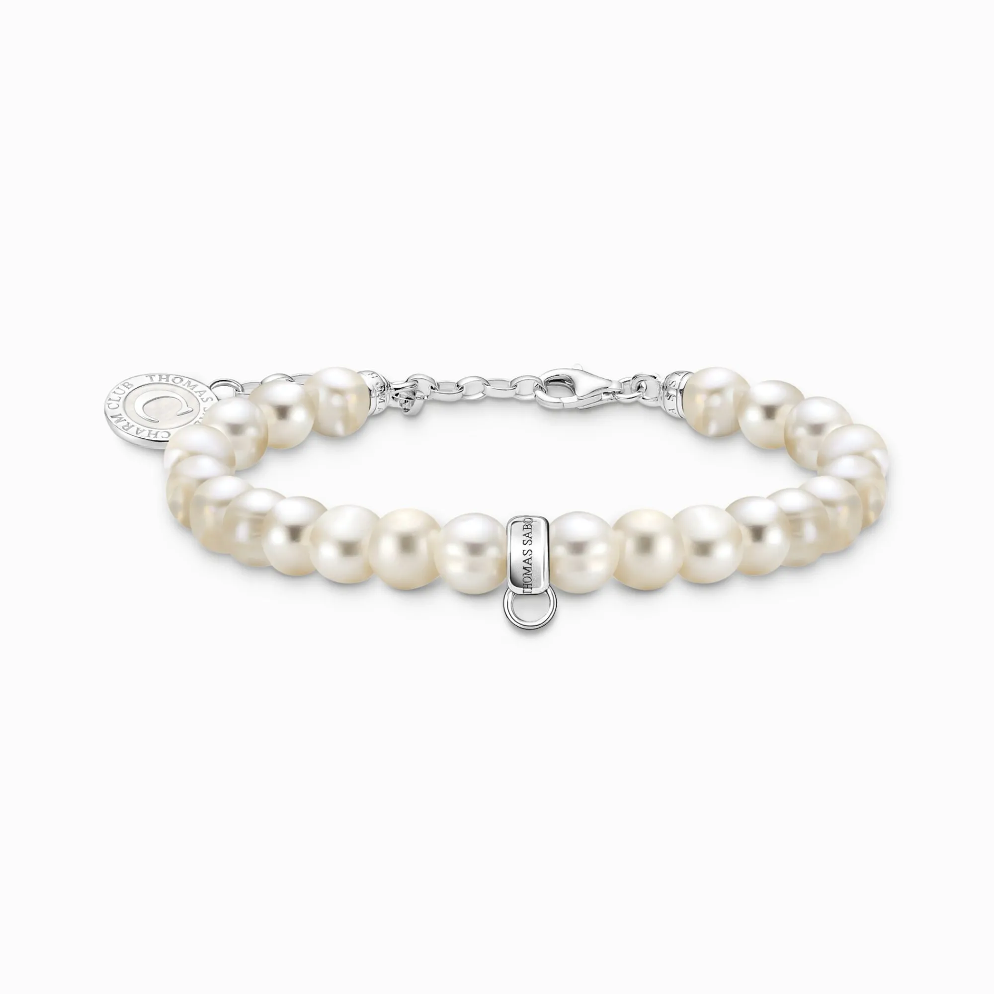 Women THOMAS SABO Charm Bracelets|Charm Bracelets-Silver charm bracelet with white oval-shaped pearls