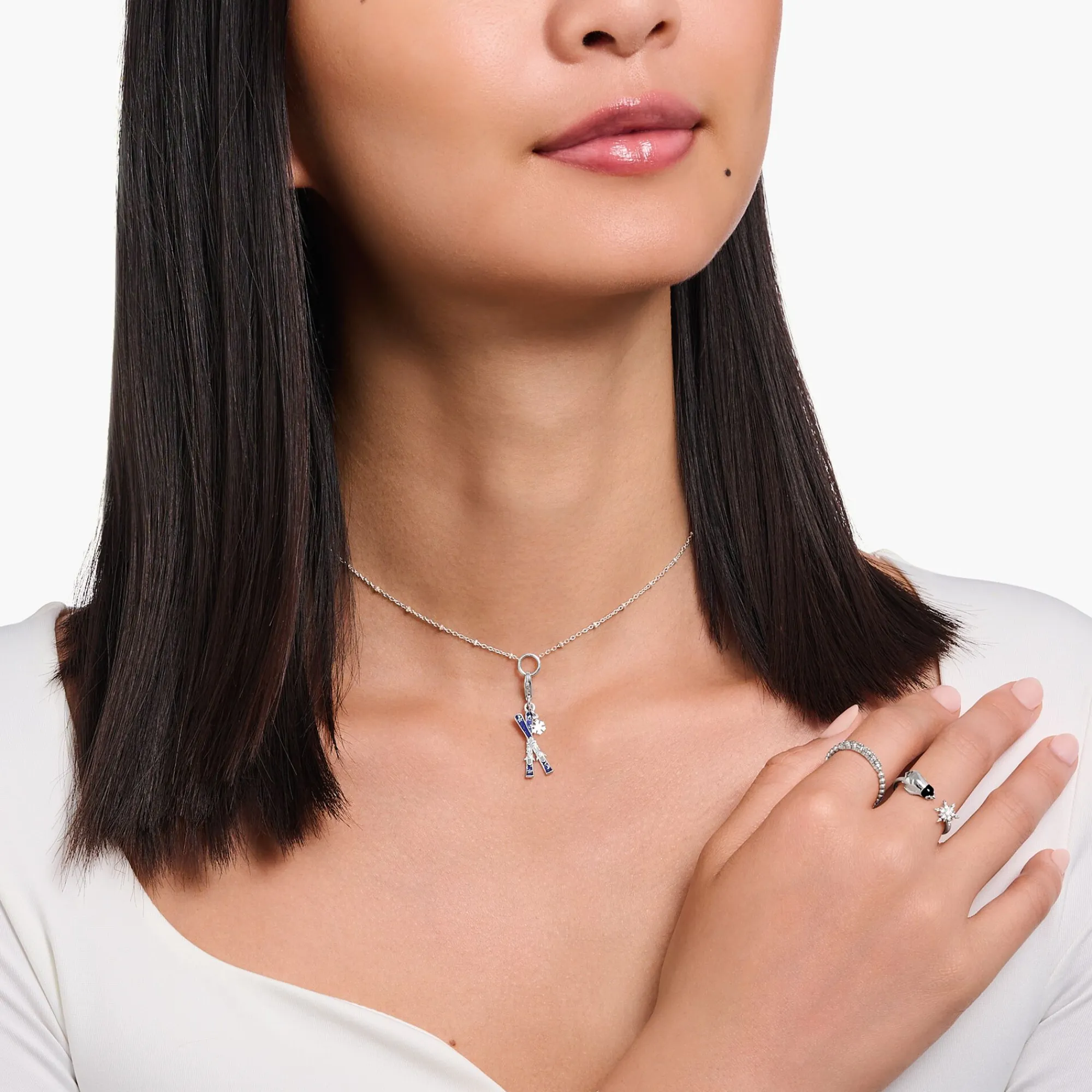 Women THOMAS SABO Charms|Charms-Silver charm crossed ski with cold enamel