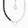 Women THOMAS SABO Charm Necklaces|Charm Necklaces-Silver charm necklace with black obsidian beads