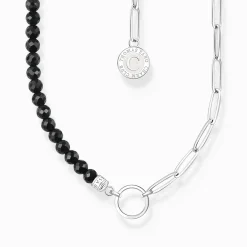 Women THOMAS SABO Charm Necklaces|Charm Necklaces-Silver charm necklace with black obsidian beads