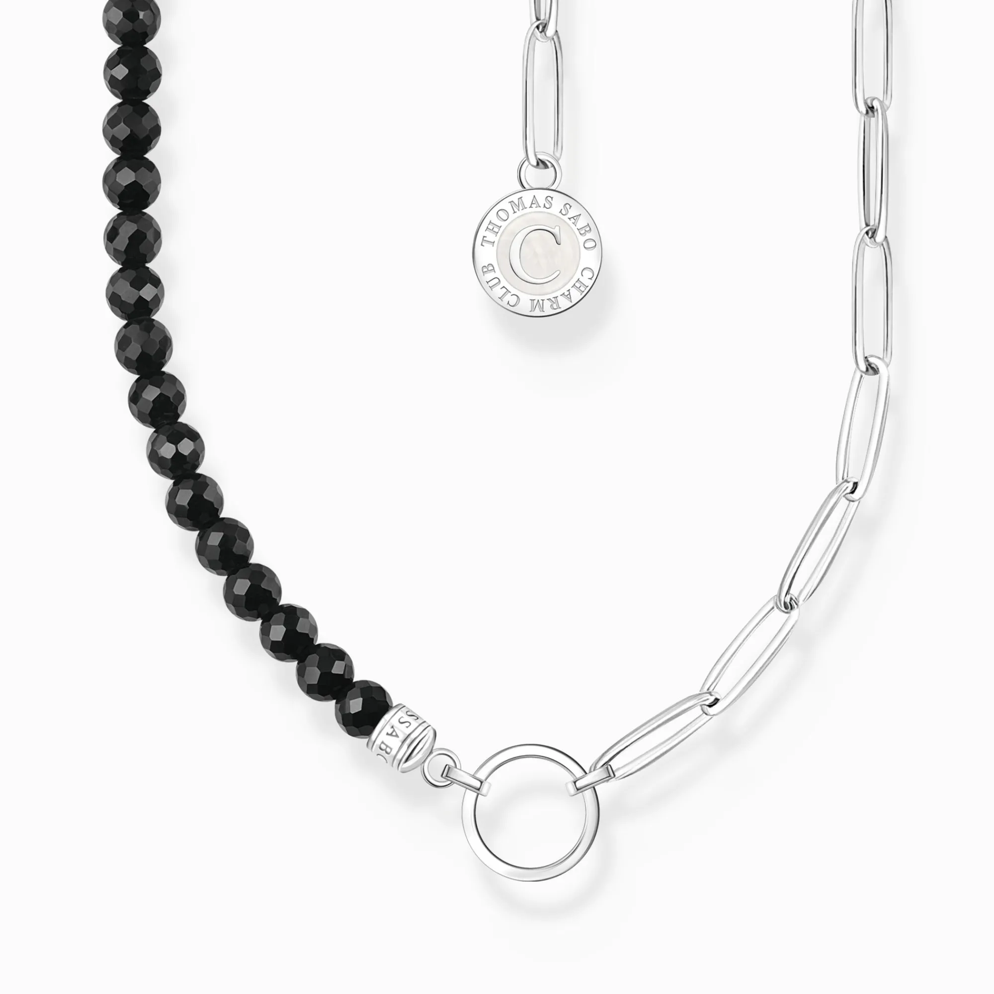 Women THOMAS SABO Charm Necklaces|Charm Necklaces-Silver charm necklace with black obsidian beads