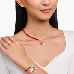 Women THOMAS SABO Charm Necklaces|Charm Necklaces-Silver charm necklace with red beads
