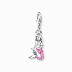 Women THOMAS SABO Charms|Charms-Silver charm pendant little mermaid with pink cold enamel