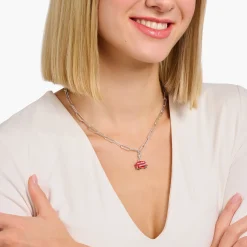 Women THOMAS SABO Charms|Charms-Silver charm pendant LONDON bus with red cold enamel