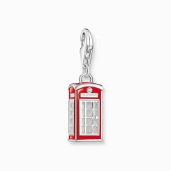 Women THOMAS SABO Charms|Charms-Silver charm pendant LONDON telephone box with red cold enamel