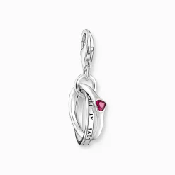 Women THOMAS SABO Charms|Charms-Silver charm pendant with two linked rings and a red stone