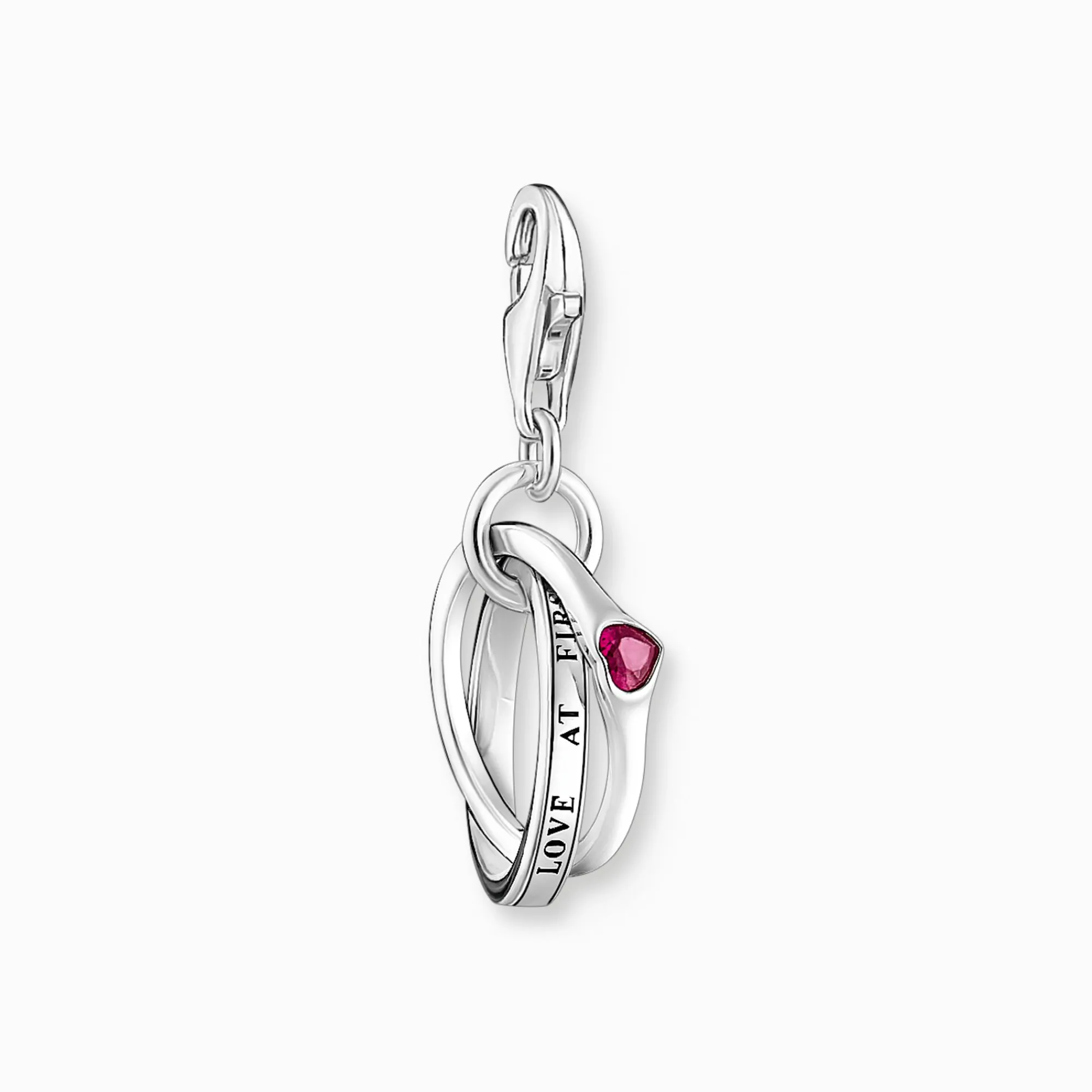 Women THOMAS SABO Charms|Charms-Silver charm pendant with two linked rings and a red stone