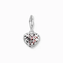 Women THOMAS SABO Charms|Charms-Silver charm pendant with red stone in heart-shape